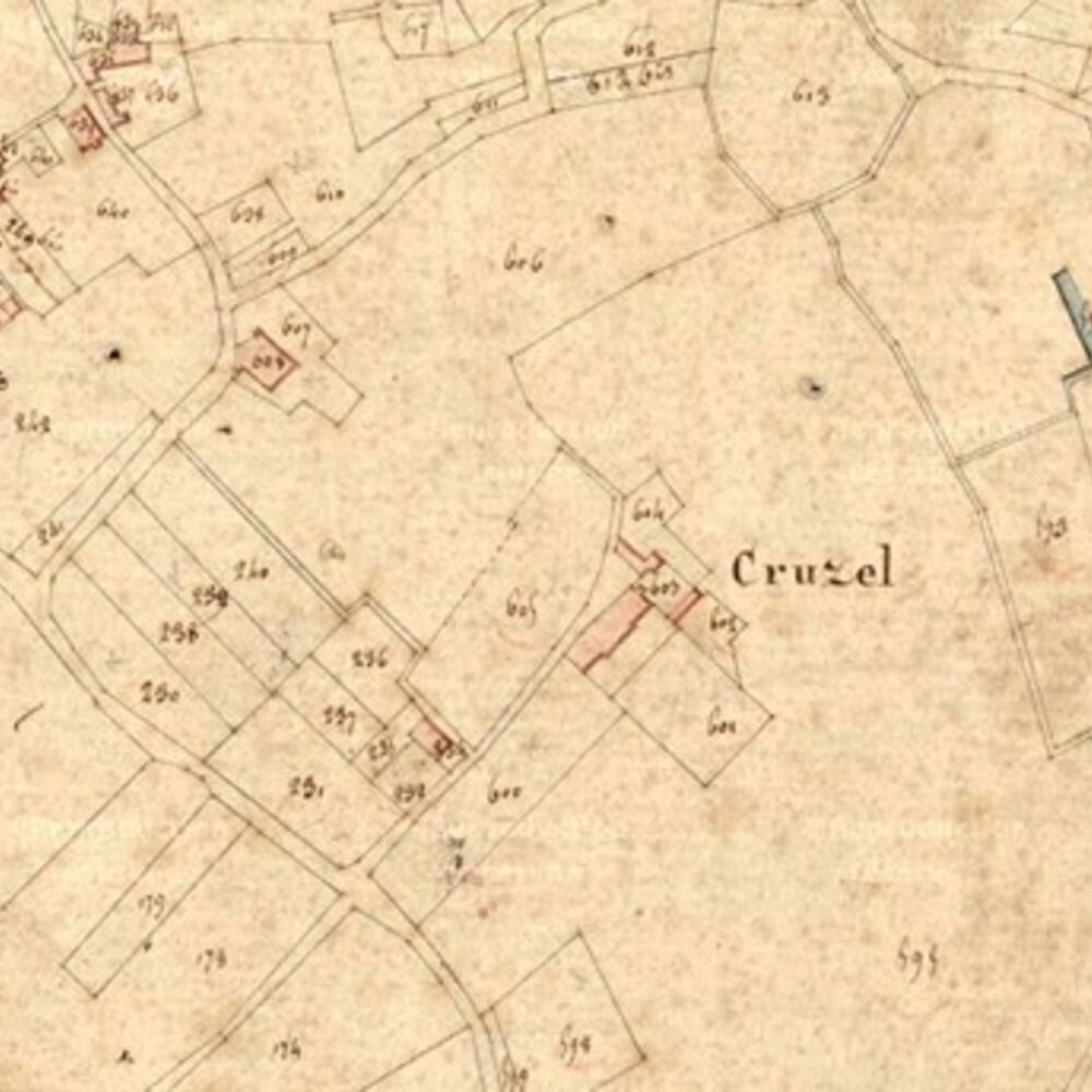 Extrait du plan cadastral des années 1820, montrant l’organisation du domaine de Cruzel