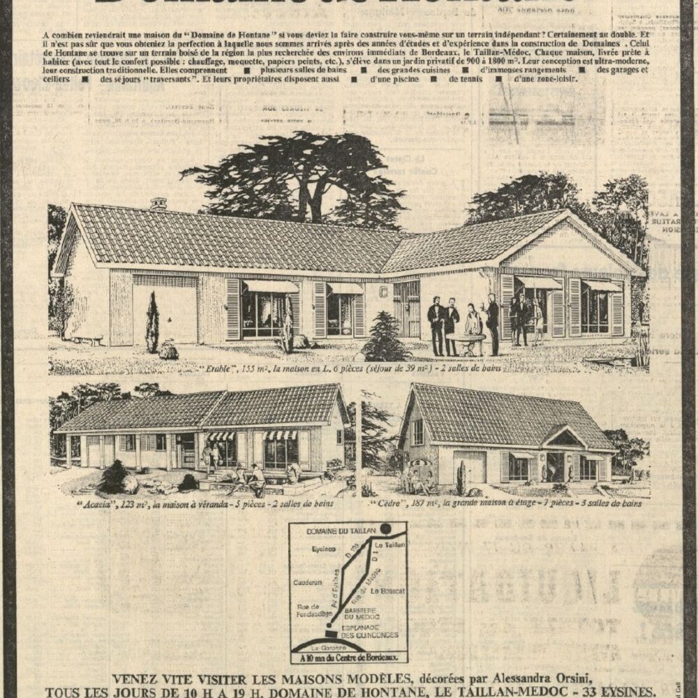 Publicité pour les maisons du domaine de La Hontane parue dans Sud Ouest en 1973.