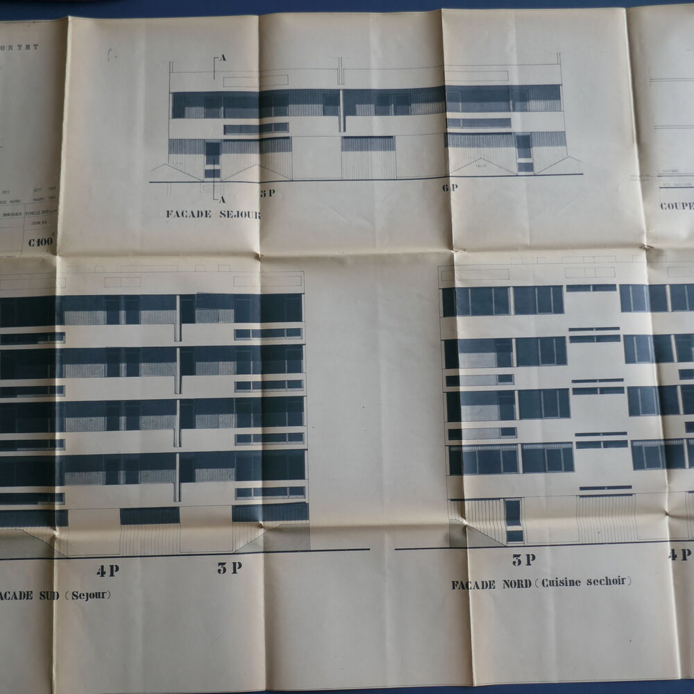 Élévations des façades des bâtiments A et B par Andrault et Parat, 1964.