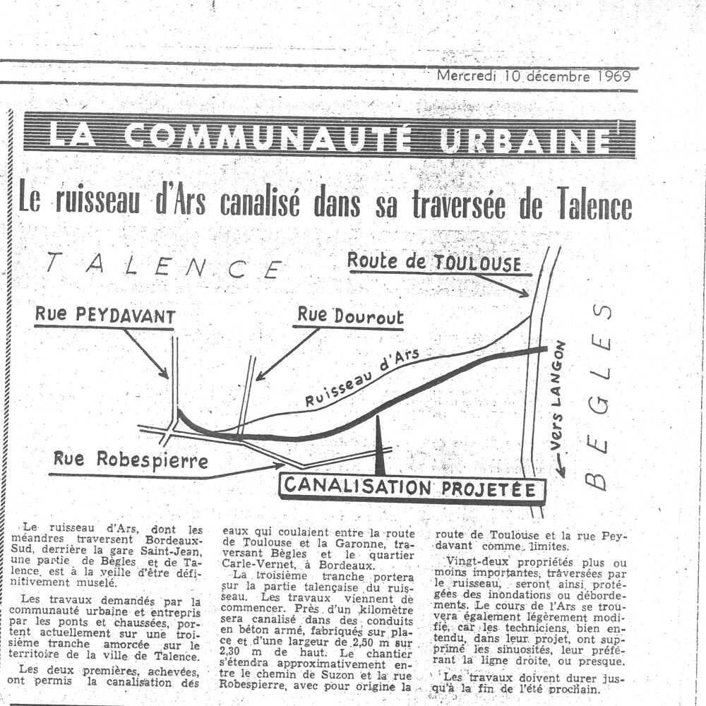 Article de journal illustrant la canalisation du ruisseau d'Ars