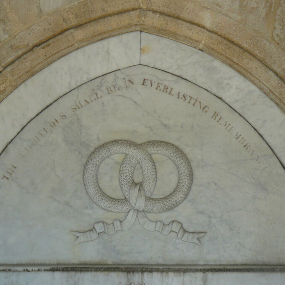 Chapelle Barton, détail et légende en anglais : "The righteous shall be in everlasting remembrance"