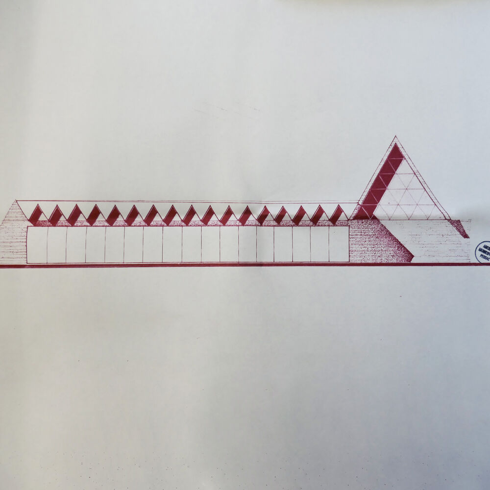 Élévation sud de l'église par l'agence d'architecture GPA 7, 1966.