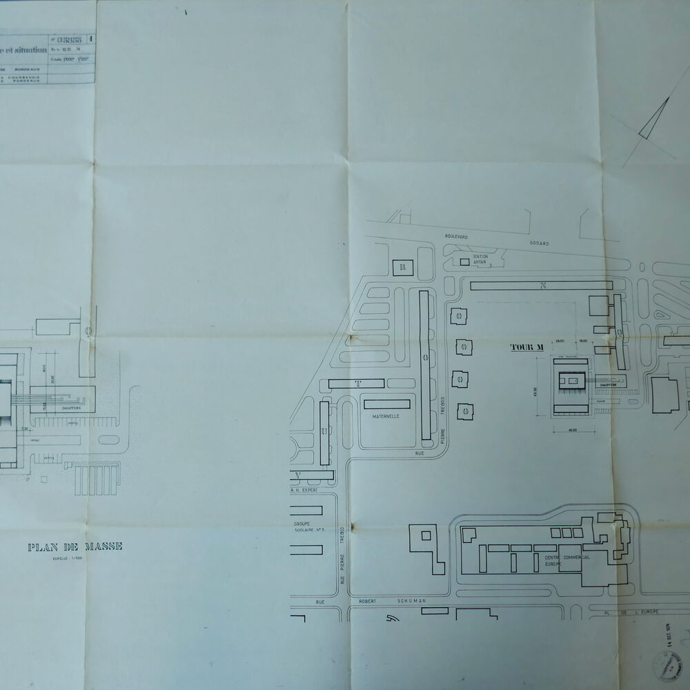 Plan de situation et de masse de l'opération de la tour en 1974 par l'architecte Francisque Perrier.