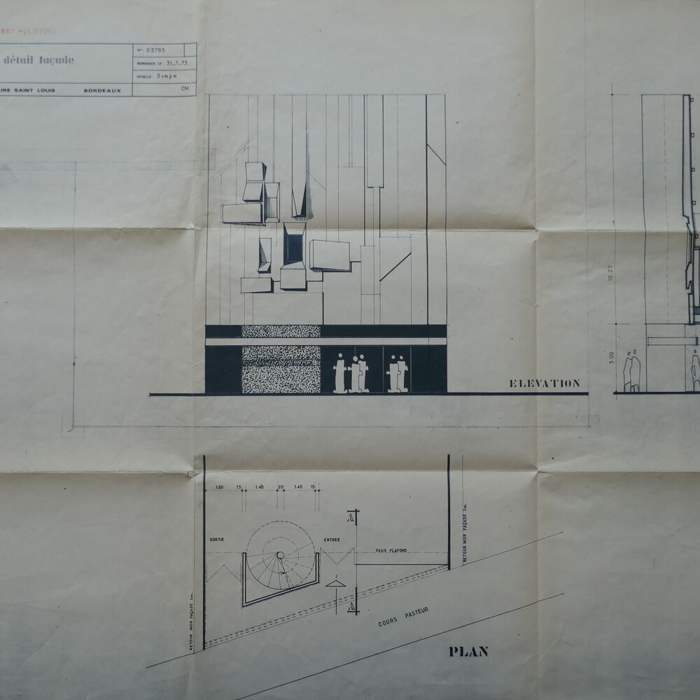 Plan et élévation du nouveau magasin par la BECTUB, 1973.