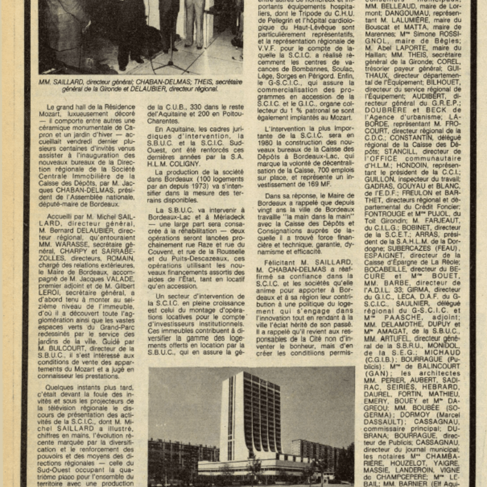 L'inauguration du "Mozart", extrait du journal sud ouest du 21 mai 1979.