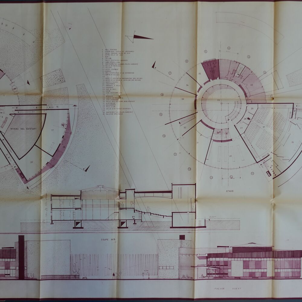 Projet définitif de la maison des jeunes par les architectes Guy Peyssard et Gilles Autier, 1963. 