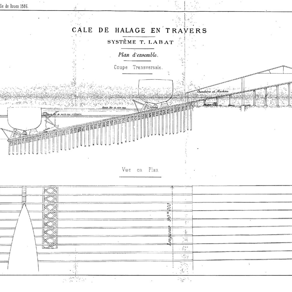Cale de halage en travers système LABAT_Plan d'ensemble_coupe transversale & vue en plan