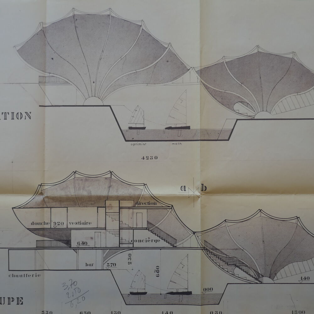 Élévations du centre de voile, avant-projet de l'équipe Moreau-Maxwell, avril 1969.