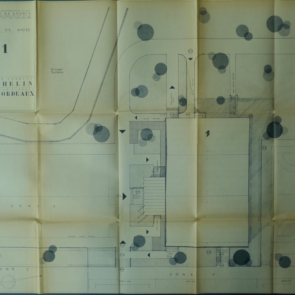 Plan de masse du gymnase par les architectes Chaveron, 1969.