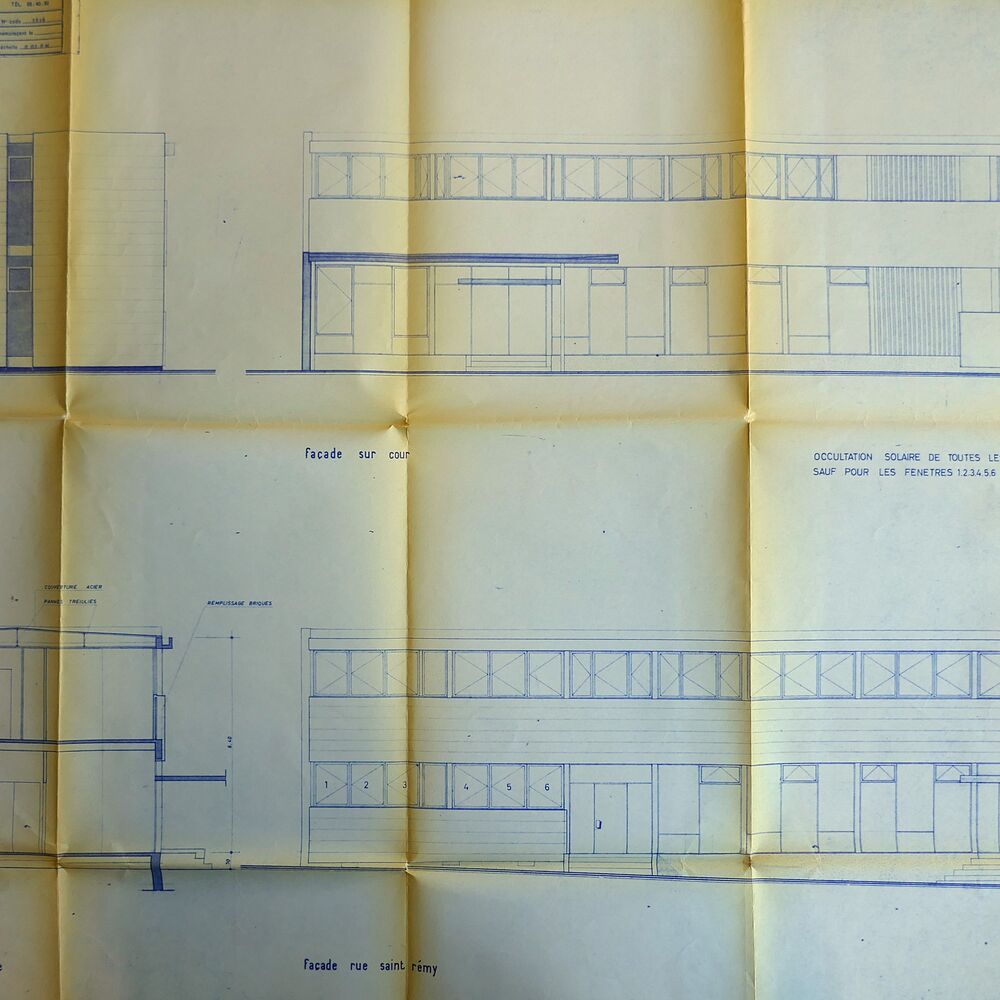 Élévations du bâtiment administratif par l'architecte Francisque Perrier en 1962.