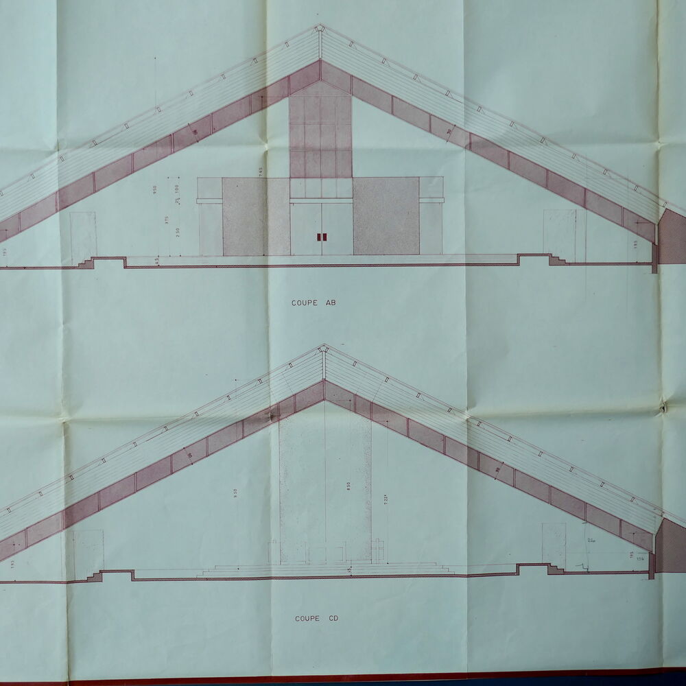 Coupes des élévations principales de l'église par l'équipe du GPA A7 en 1966.