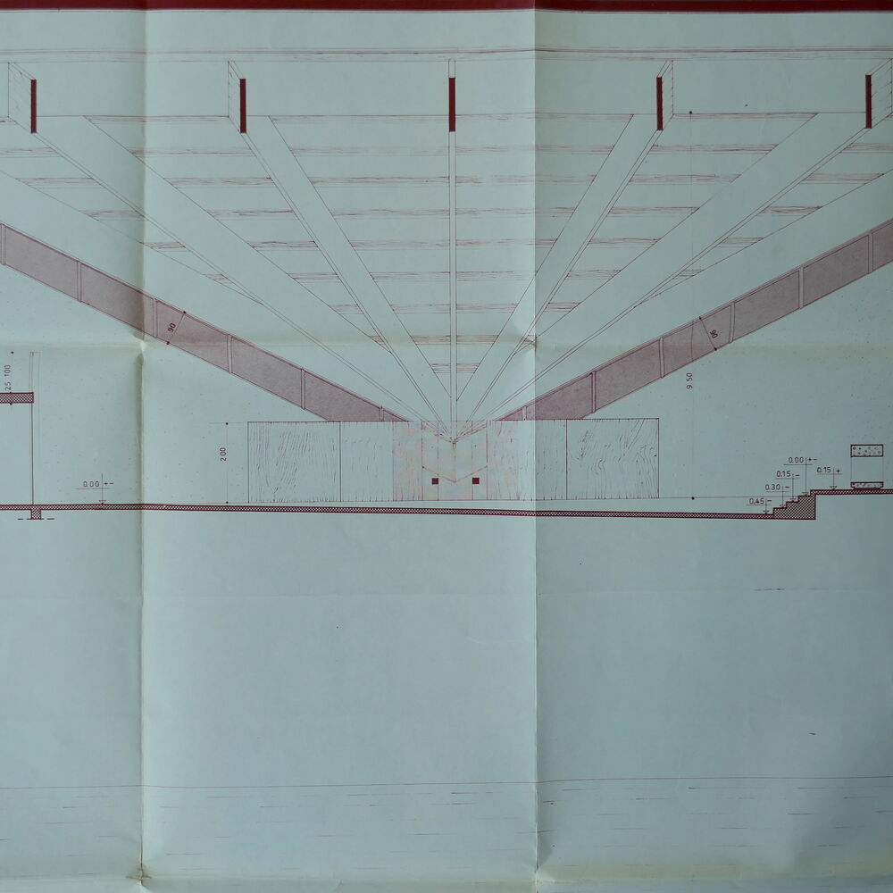 Coupe de l'élévation intérieure de l'église par l'équipe du GPA A7 en 1966.