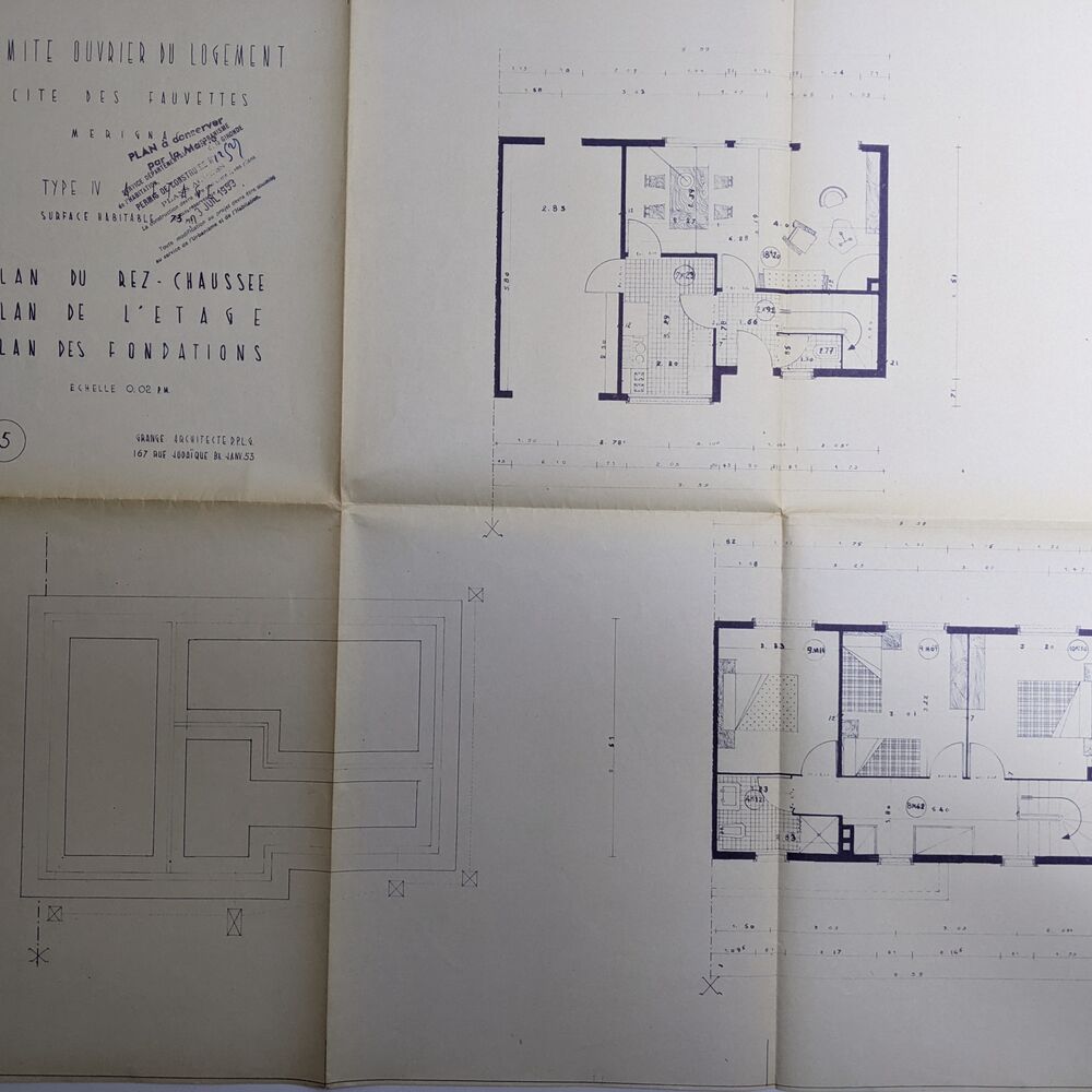 Plans des niveaux d'une maison de type IV par l'architecte Christian Grange, janvier 1953.