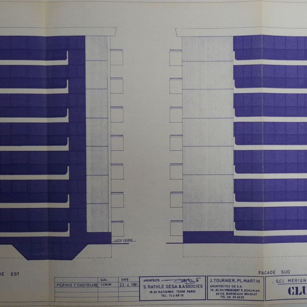 Élévation des immeubles de la dernière tranche par l'architecte Selim Rathle et associés, 1981.