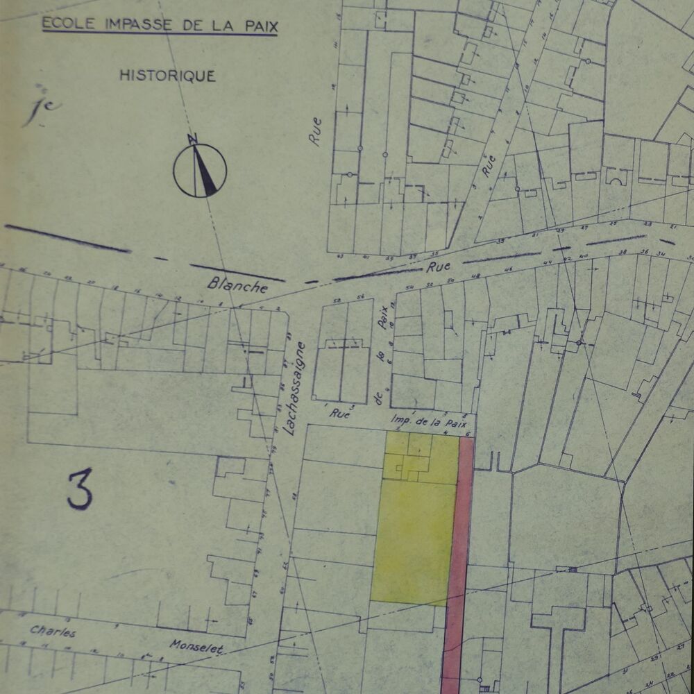 Le plan des parcelles de l'école Paix sur un plan de 1961.