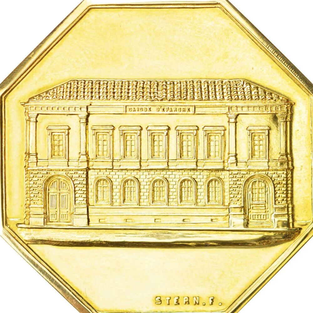 Façade de 1847 représentée sur un jeton de la Caisse d'Épargne de Bordeaux, vers 1860.