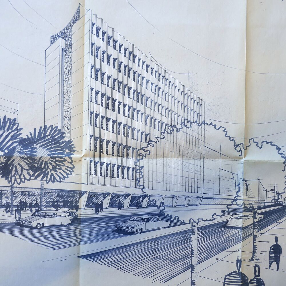 Perspective de l'immeuble (1ère tranche) par l'architecte Francis Piéquet (AUA33) en août 1970.
