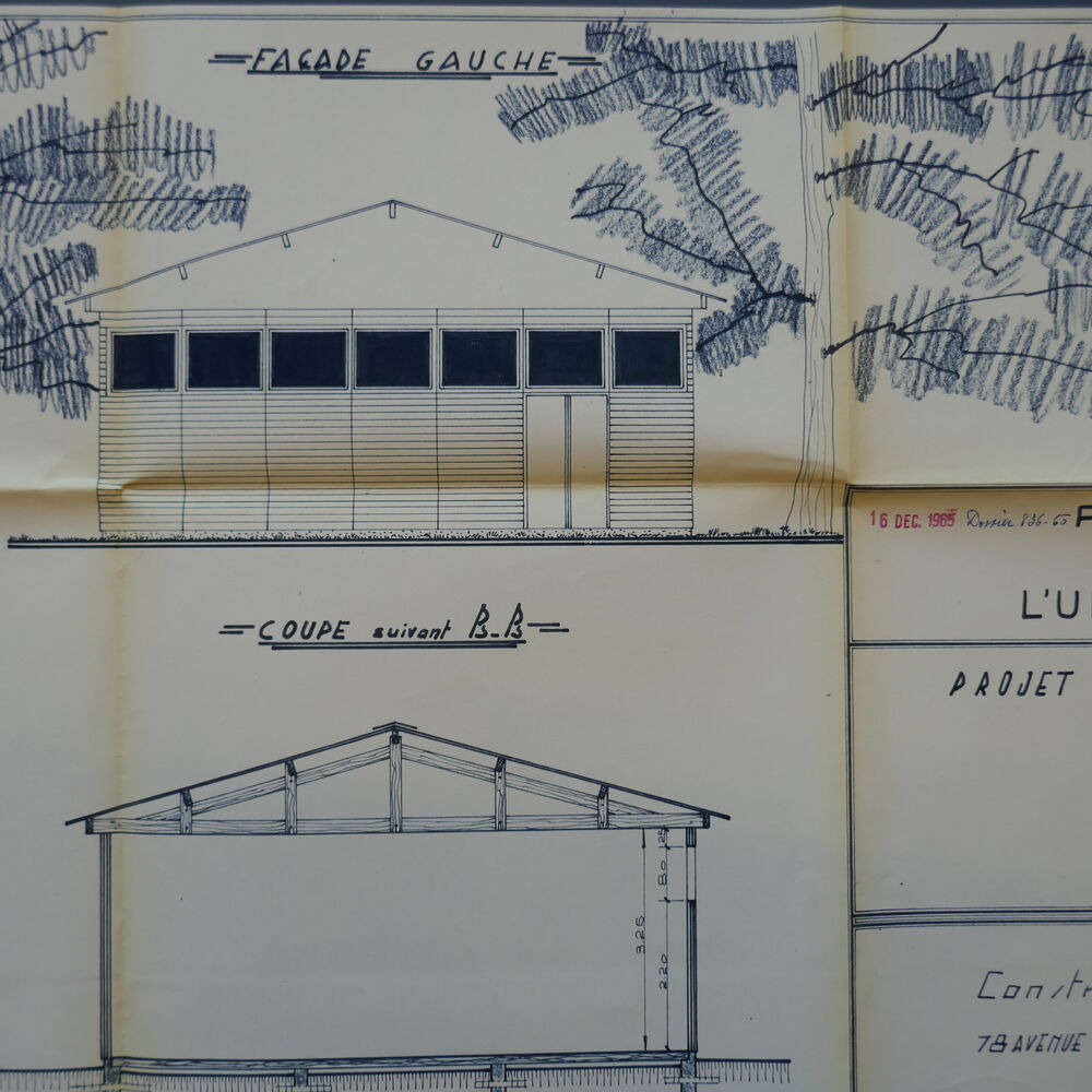 Coupe et élévation de la salle de danse par la Société Varache et Cie.