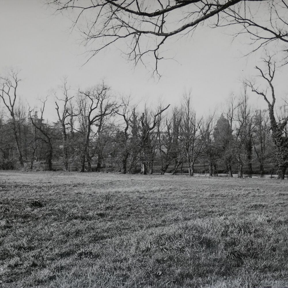 Photographie du site avant les travaux, vue vers le Peugue en 1951.
