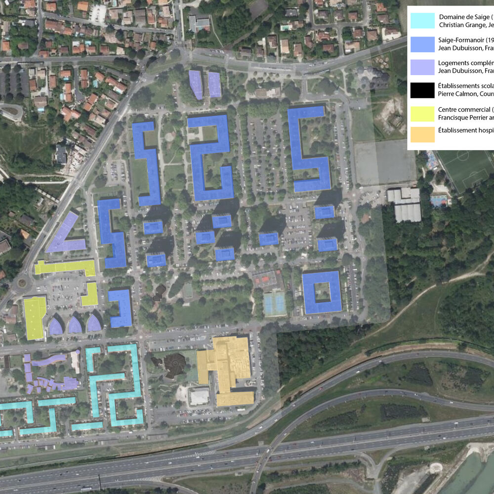 Dessin et historique des bâtiments de l'opération Saige-Formanoir.