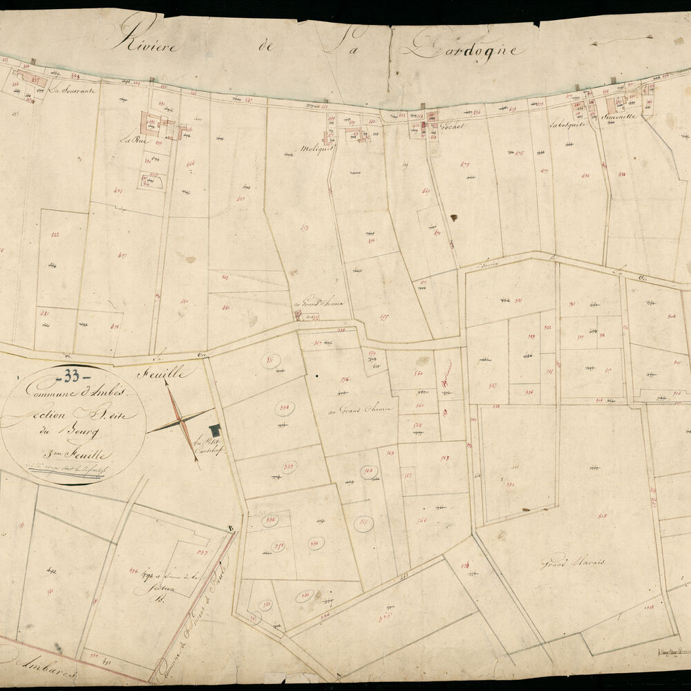 Le hameau de la Bousquette (Bosquete) sur le plan cadastral d'Ambès, vers 1810.