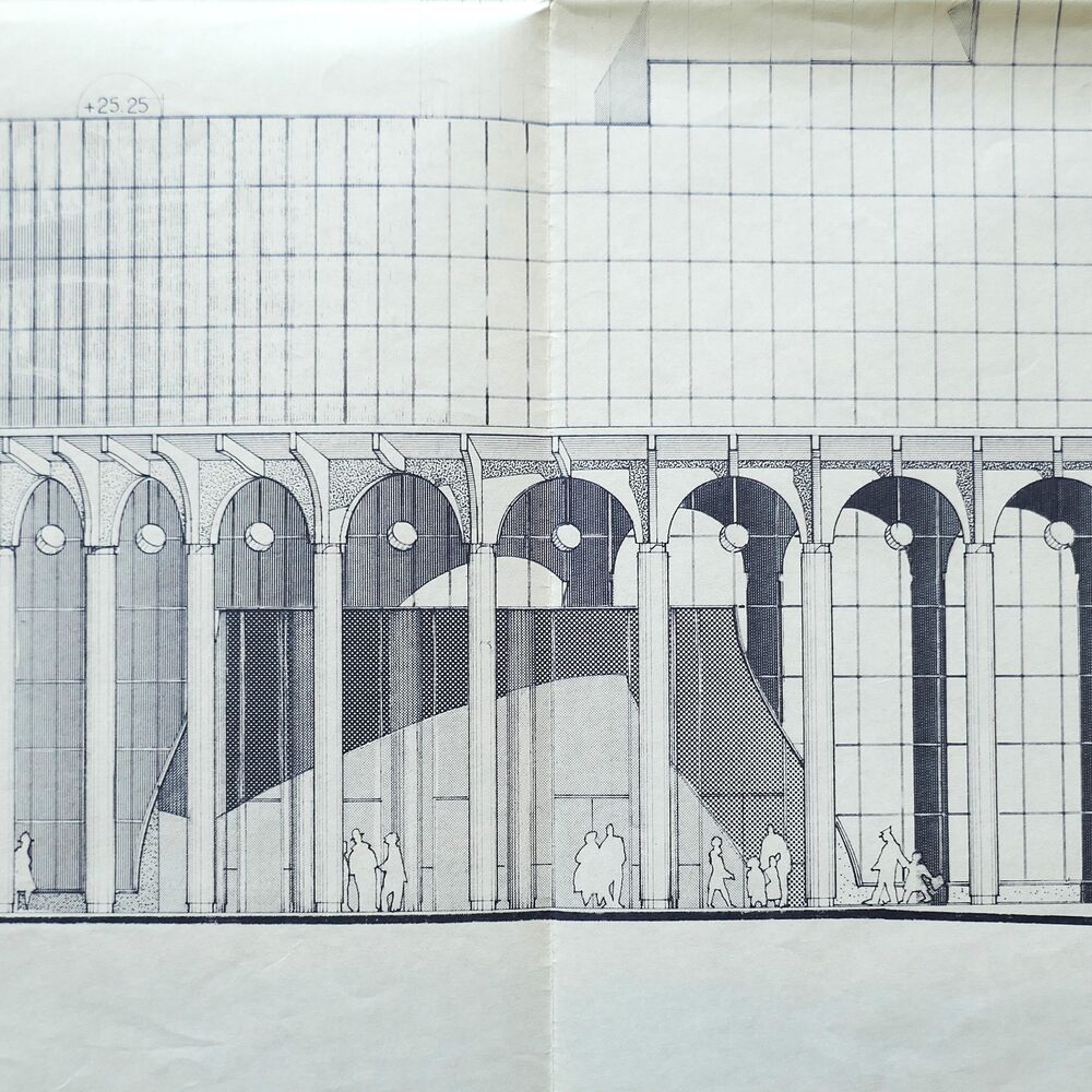 Élévation des façades de l'Athénée Municipal après les modifications de novembre 1981.