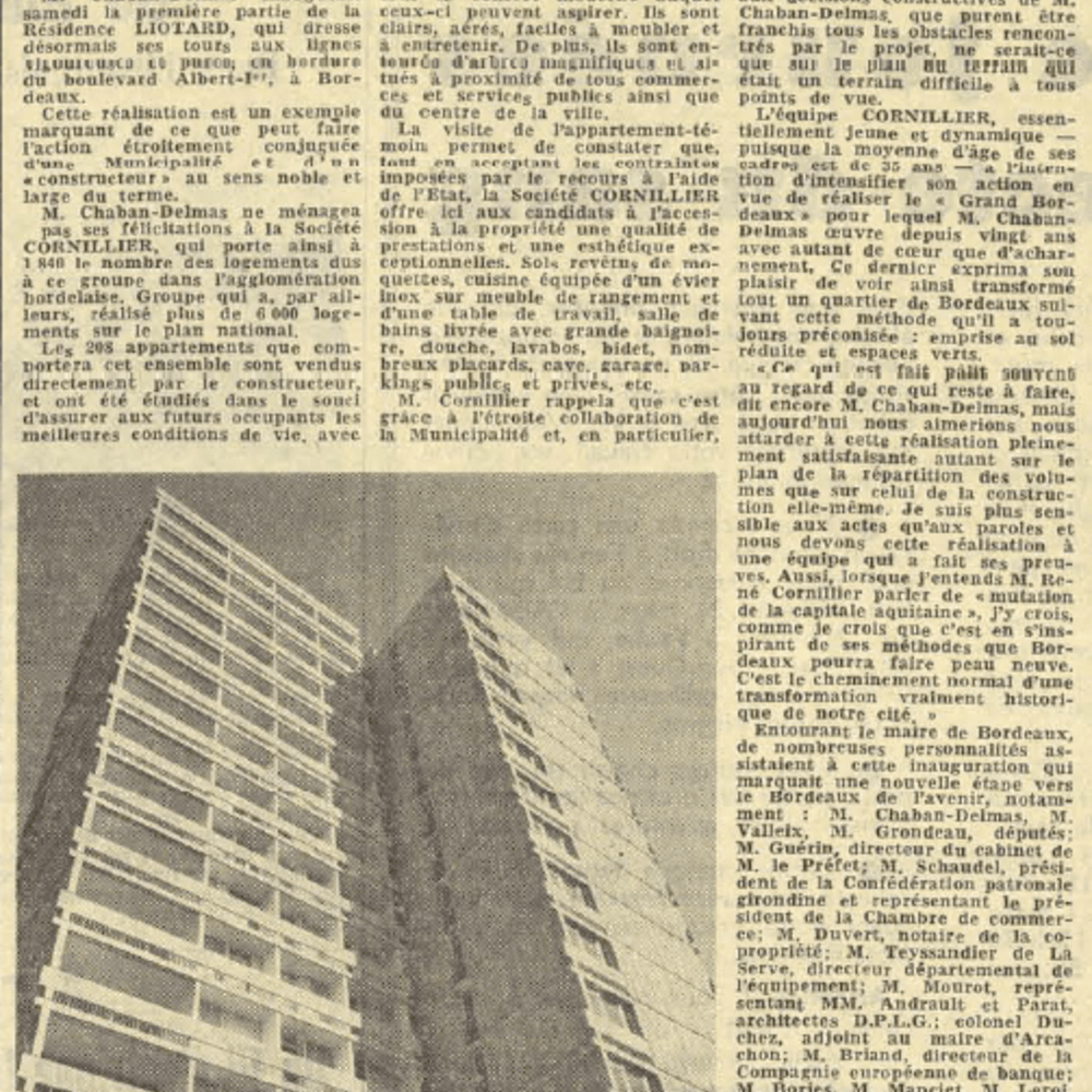 Inauguration de la résidence Liotard dans le journal Sud Ouest du 17 mars 1969.
