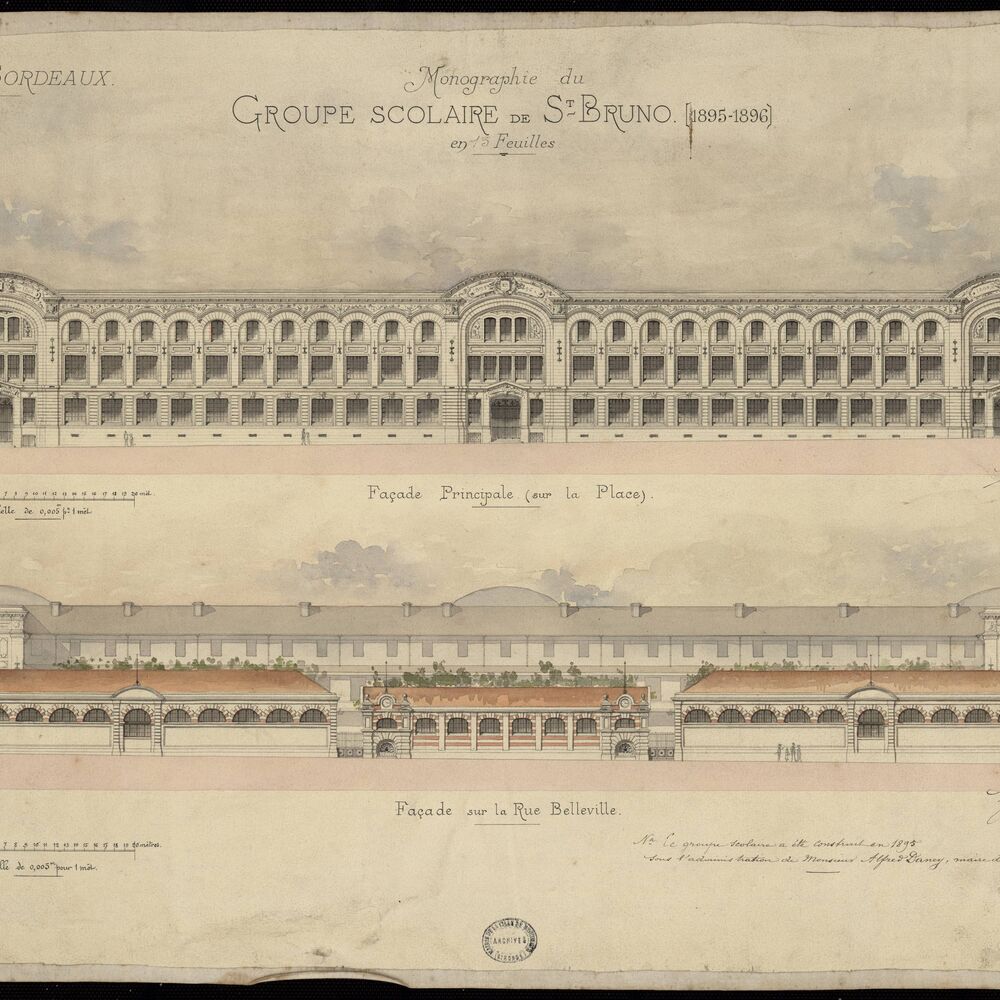 Élévations des façades principales par l'architecte Bertrand Alfred-Duprat en 1896.