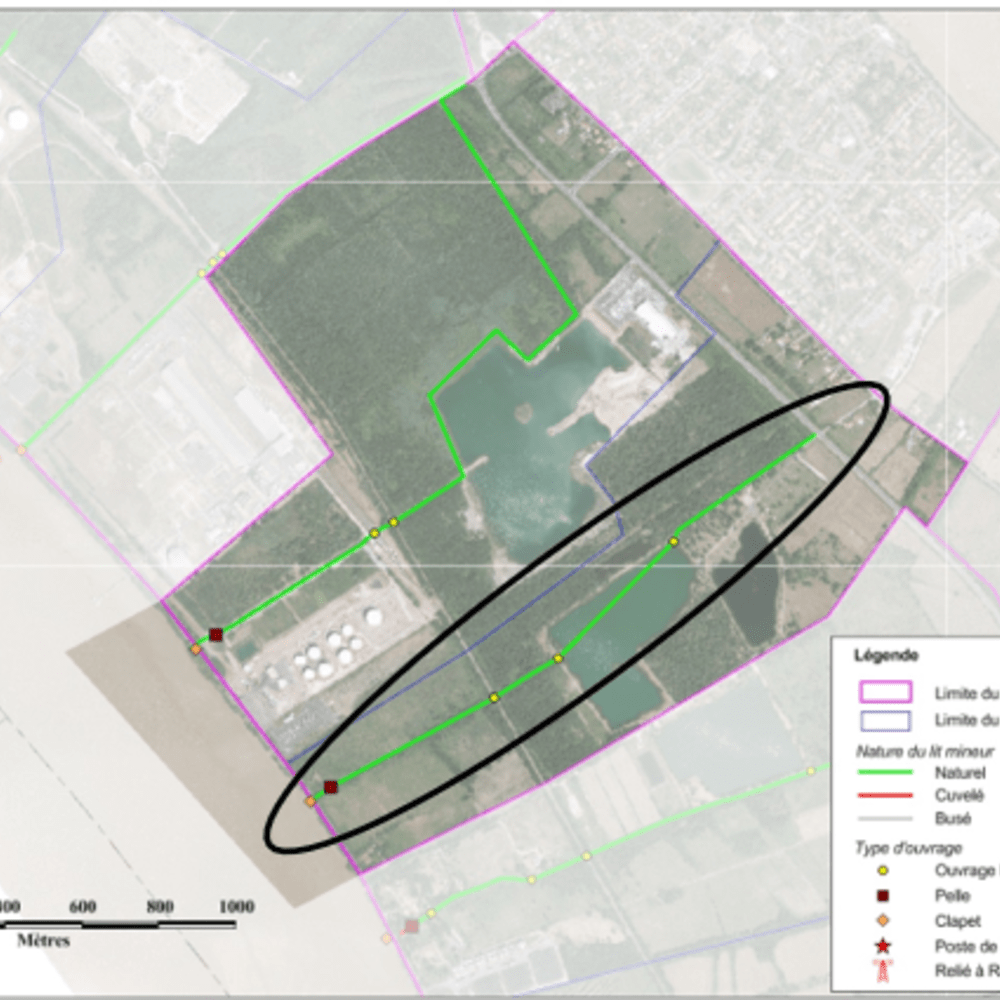 Carte des ouvrages présents sur la jalle