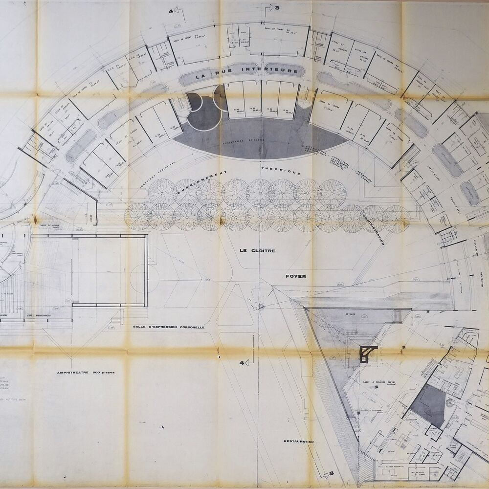 Plan de l'étage de l'IRTS par les architectes Edmond Lay et Jean-Paul Saint-Laurent en 1972.