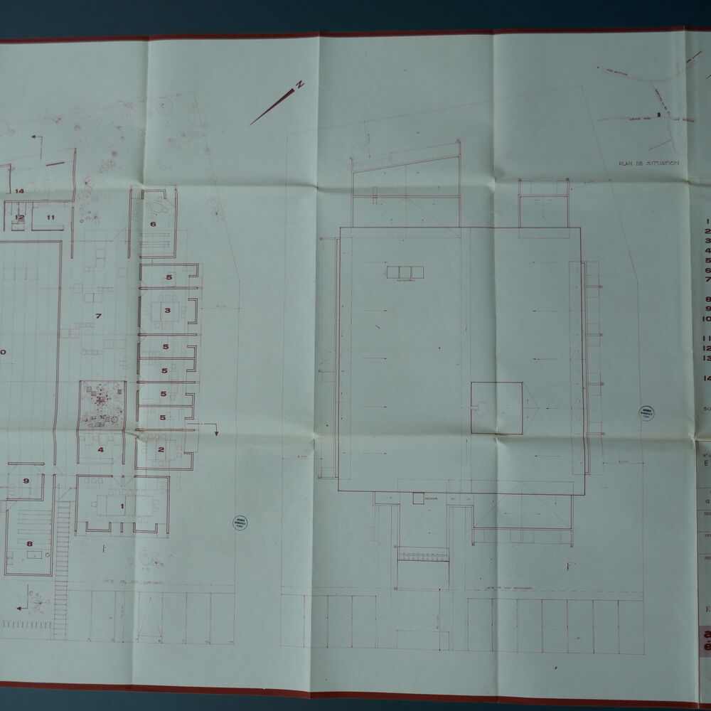 Plans de masse, de situation et des rez-de-chaussée et des toitures par l'agence GPA 7 en 1968.