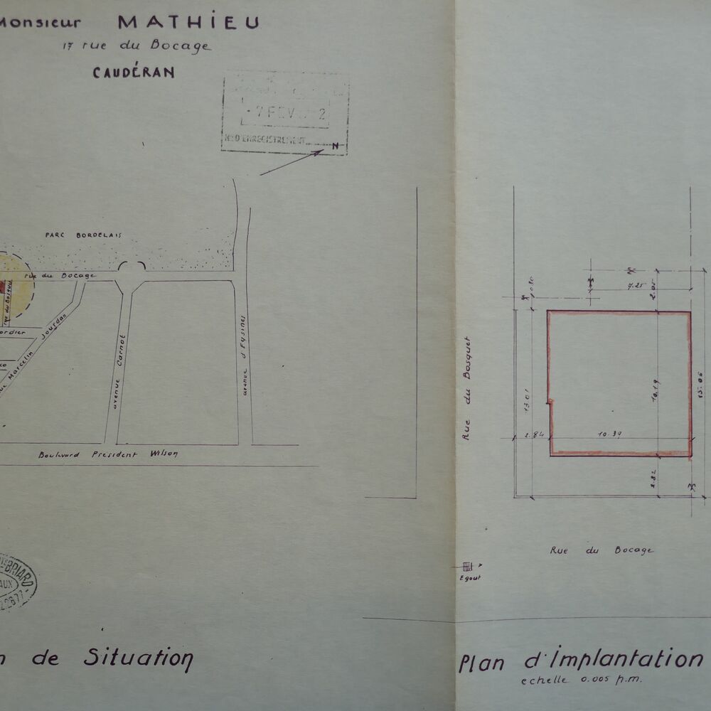 Plan de situation et plan de masse de la maison Mathieu.
