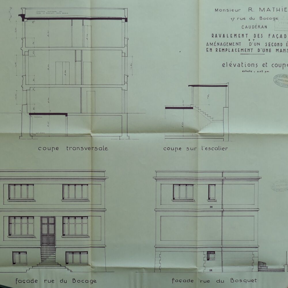 Élévations et coupes de la nouvelle maison par l'entreprise Briard en février 1962.