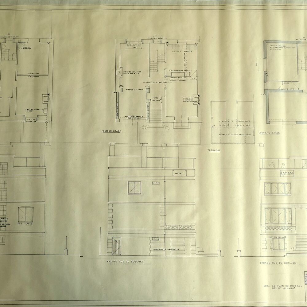 Plans et élévations de la nouvelle maison par l'agence M.B.T. en décembre 1961.