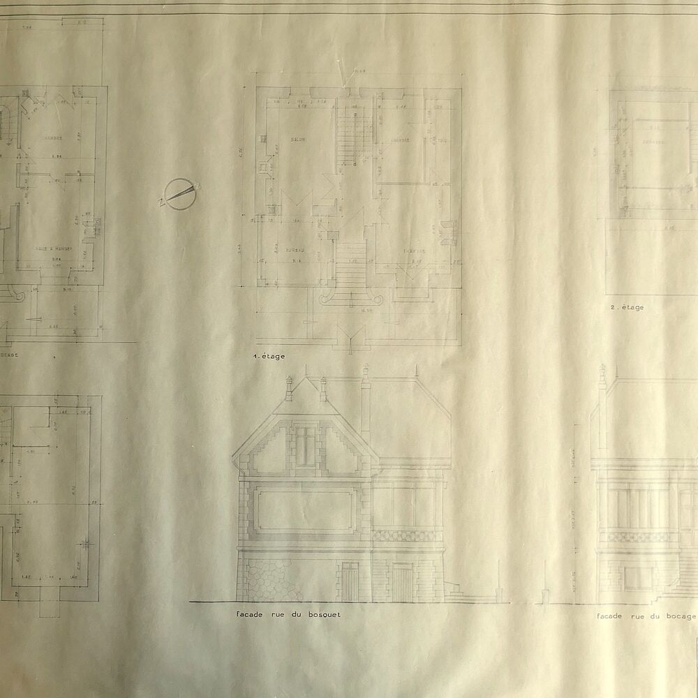 Plans et élévations de l'ancien chalet par l'agence M.B.T. en décembre 1961.
