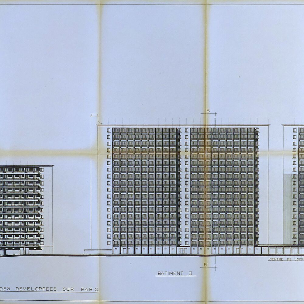 Élévation des façades sur le parc en octobre 1960.