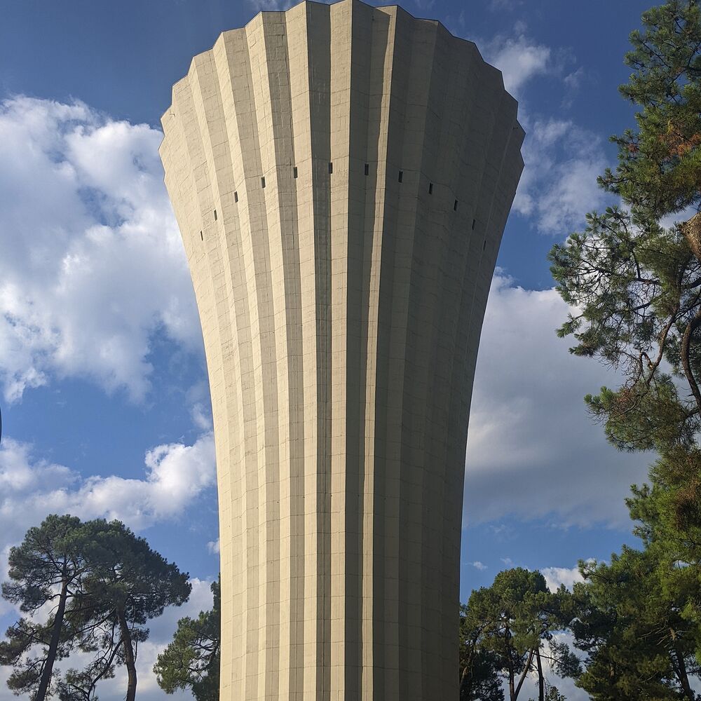 Les plis du béton offrent une texture propice au jeu de lumière.