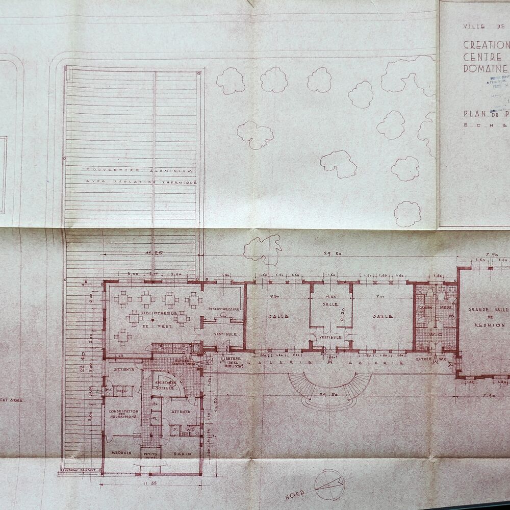 Plan de l'étage du centre municipal par l'architecte Paul Vollette, 1953.