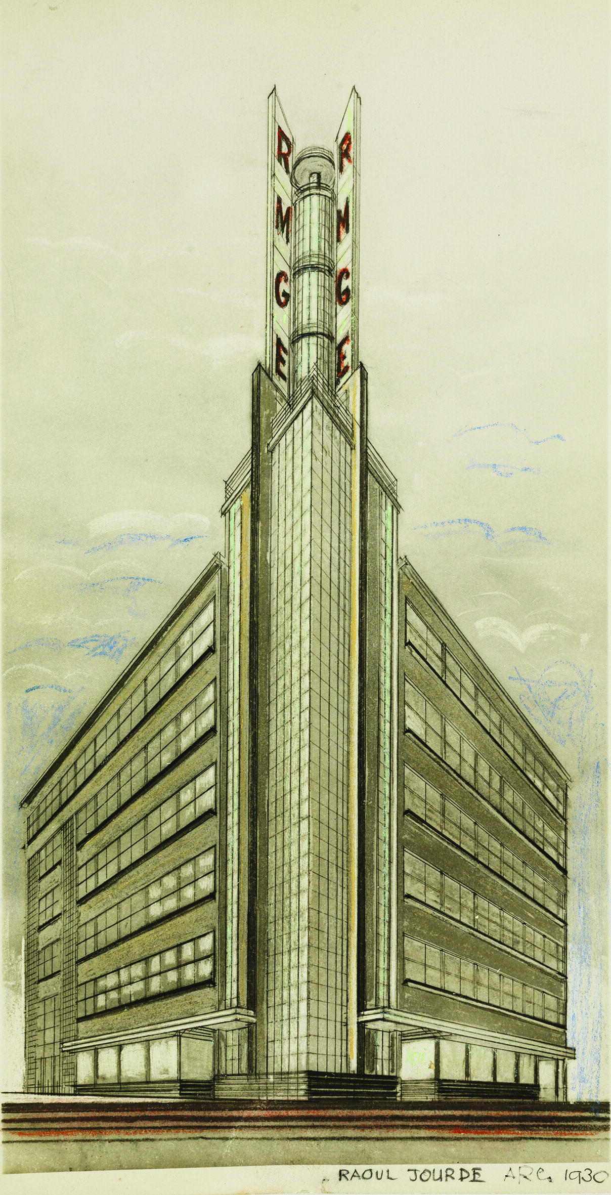 Régie municipale du gaz et de l'électricité, place Saint-Christoly, dessin de Raoul Jourde, 1930