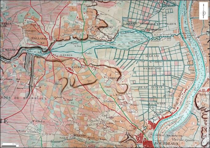 Le territoire d'Eysines d'après la carte de Claude Masse (1724)