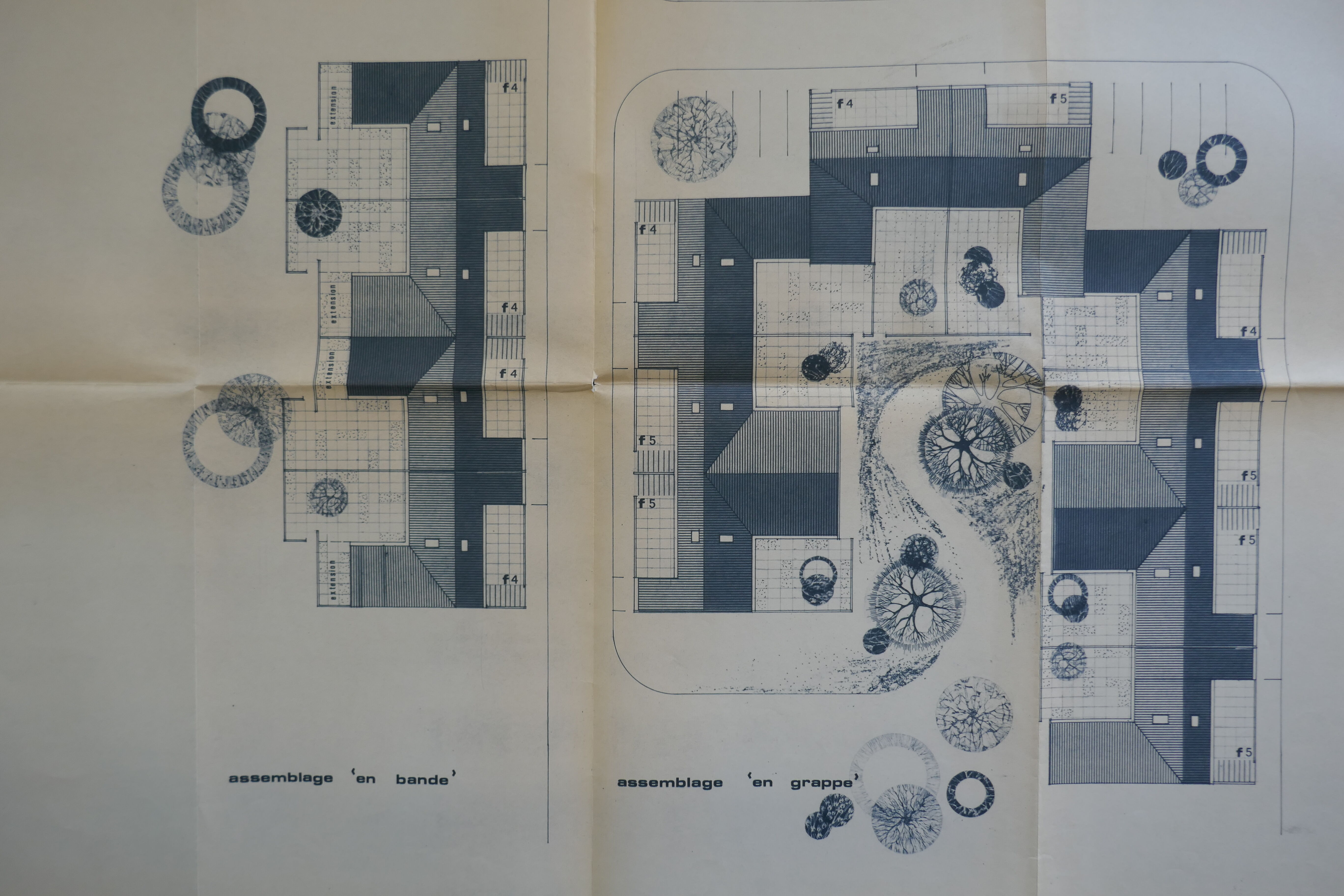 Plan masse du projet "Les Bruyères" des architectes Bouey, Bersagol, Calmon, Tagini, Piequet.