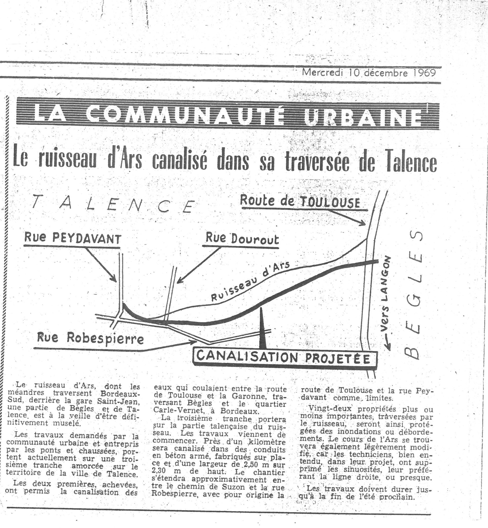 Article de journal illustrant la canalisation du ruisseau d'Ars