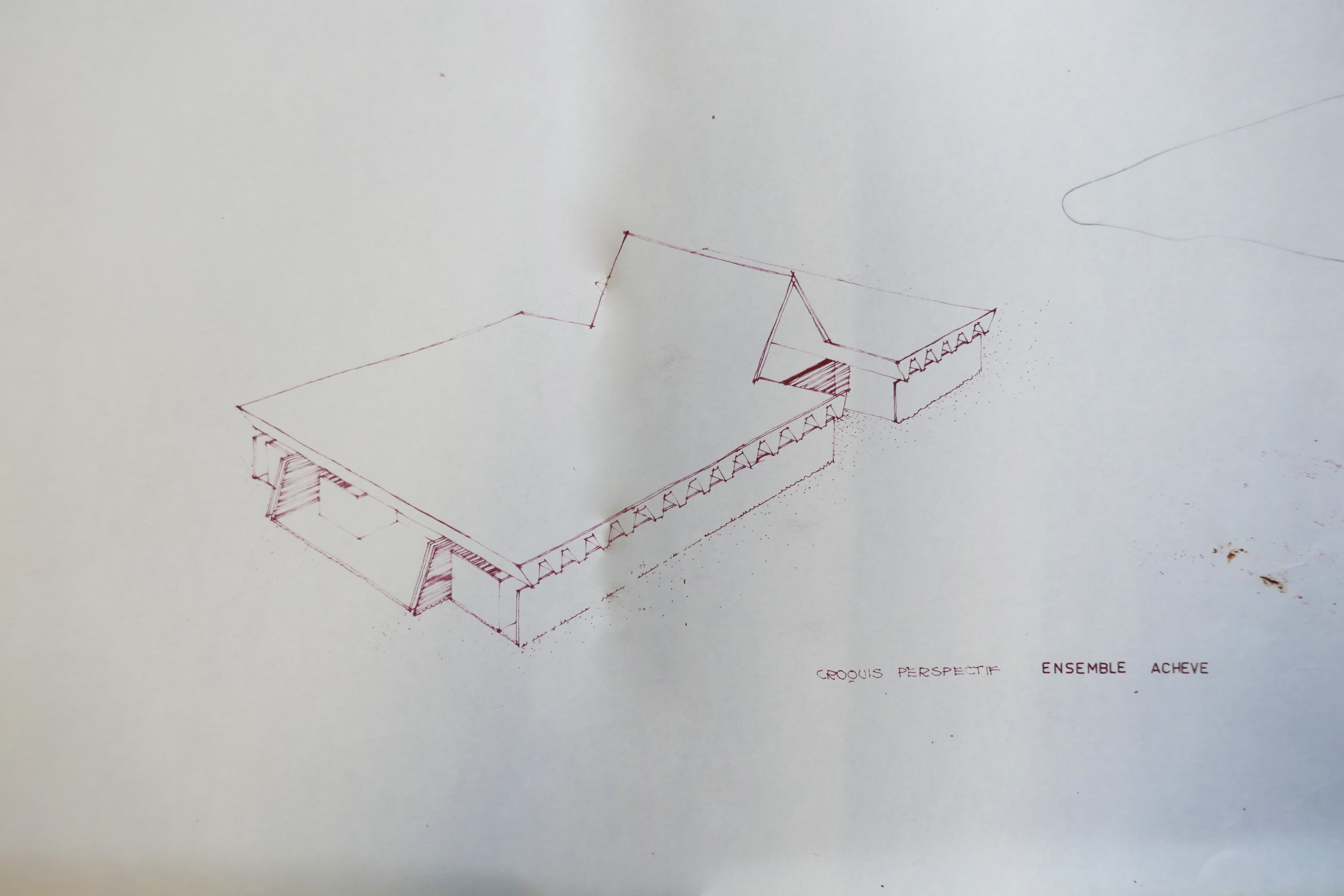 Croquis perspective de l'église par l'agence d'architecture GPA 7, 1966.