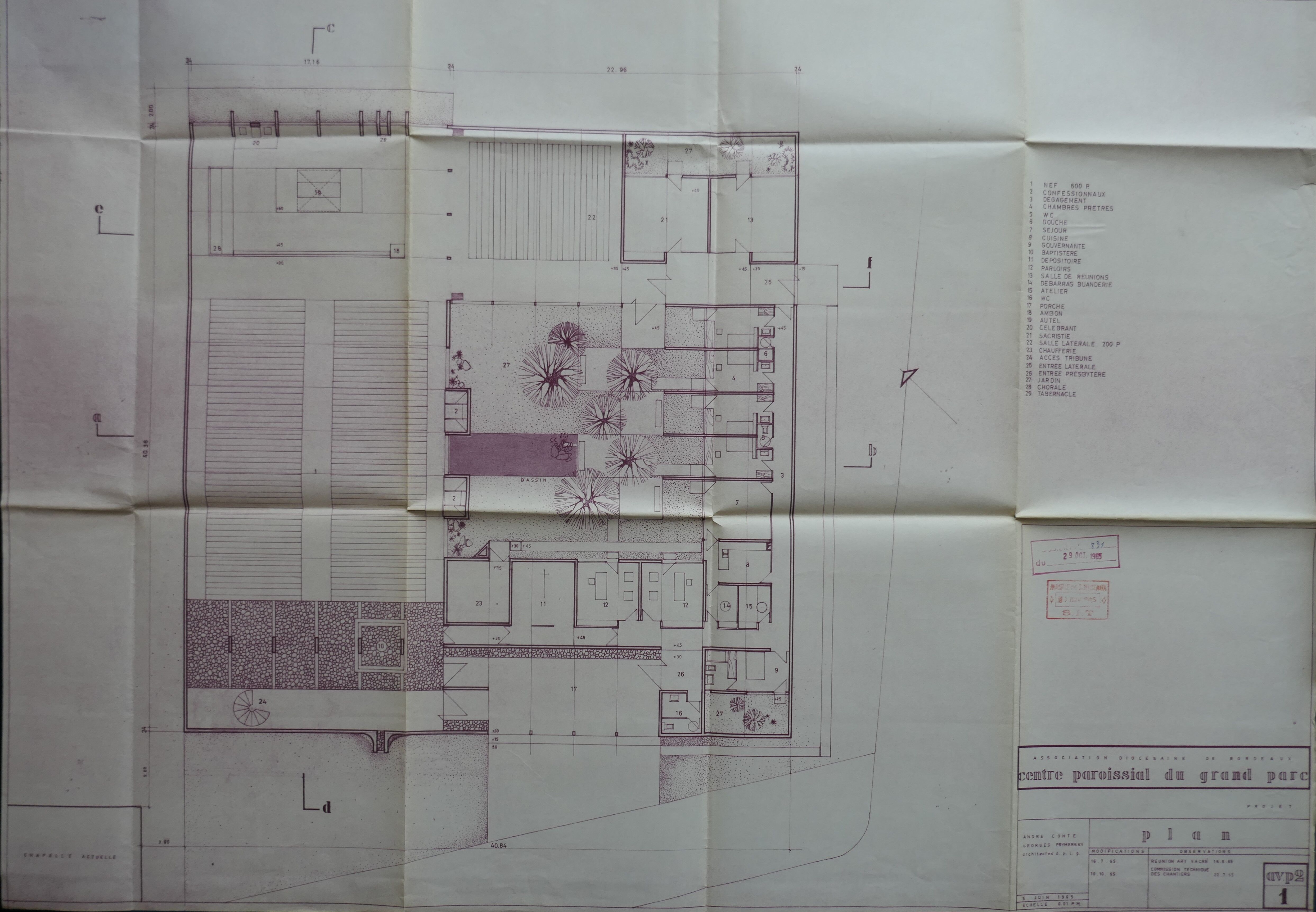 Plan d'ensemble par les architectes André Conte et Georges Prymersky, juin 1965.