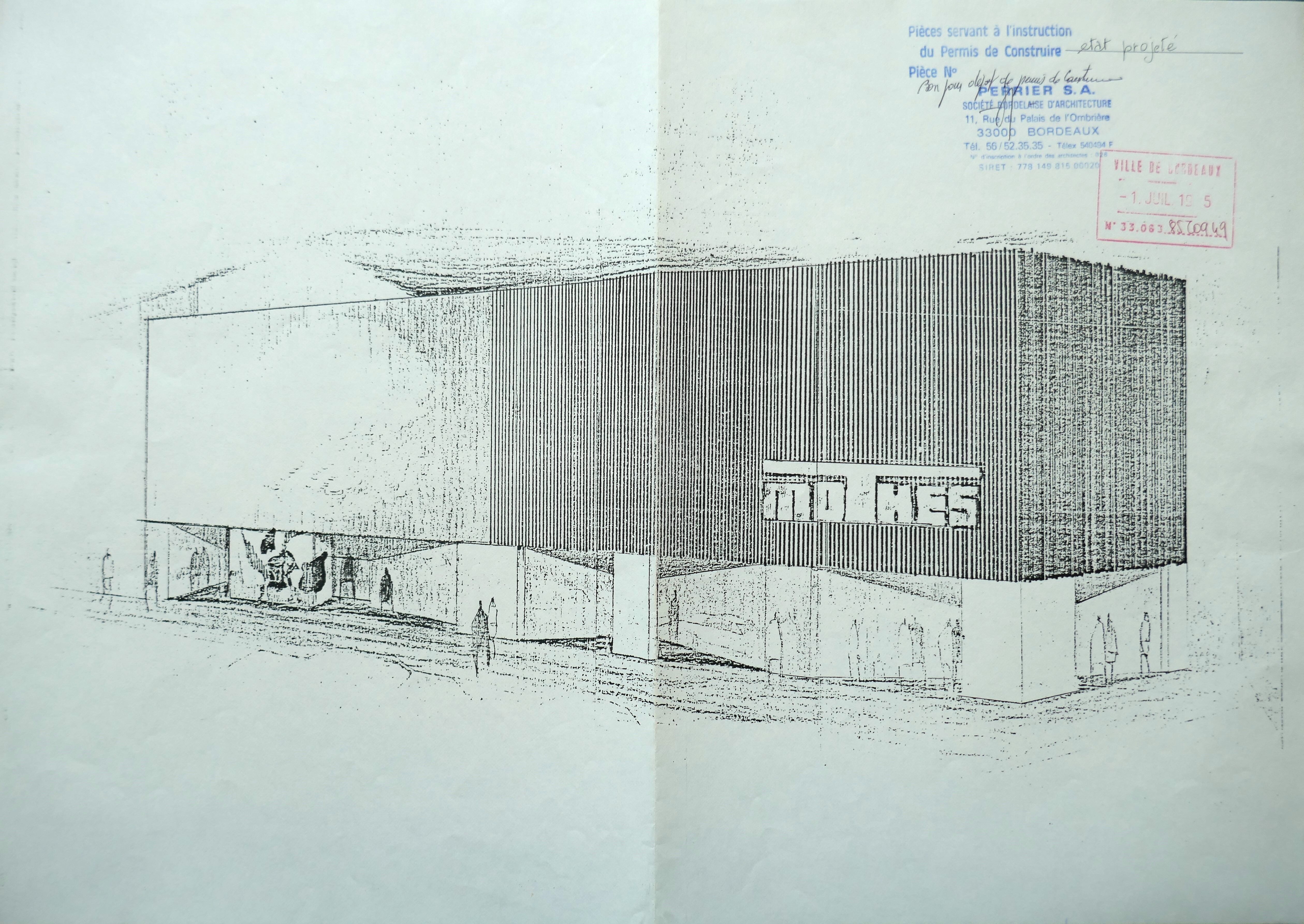 Dessin de la nouvelle façade cours Saint-Louis, par l'agence d'architecture Perrier SA en 1985.