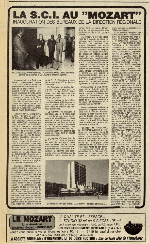 L'inauguration du "Mozart", extrait du journal sud ouest du 21 mai 1979.