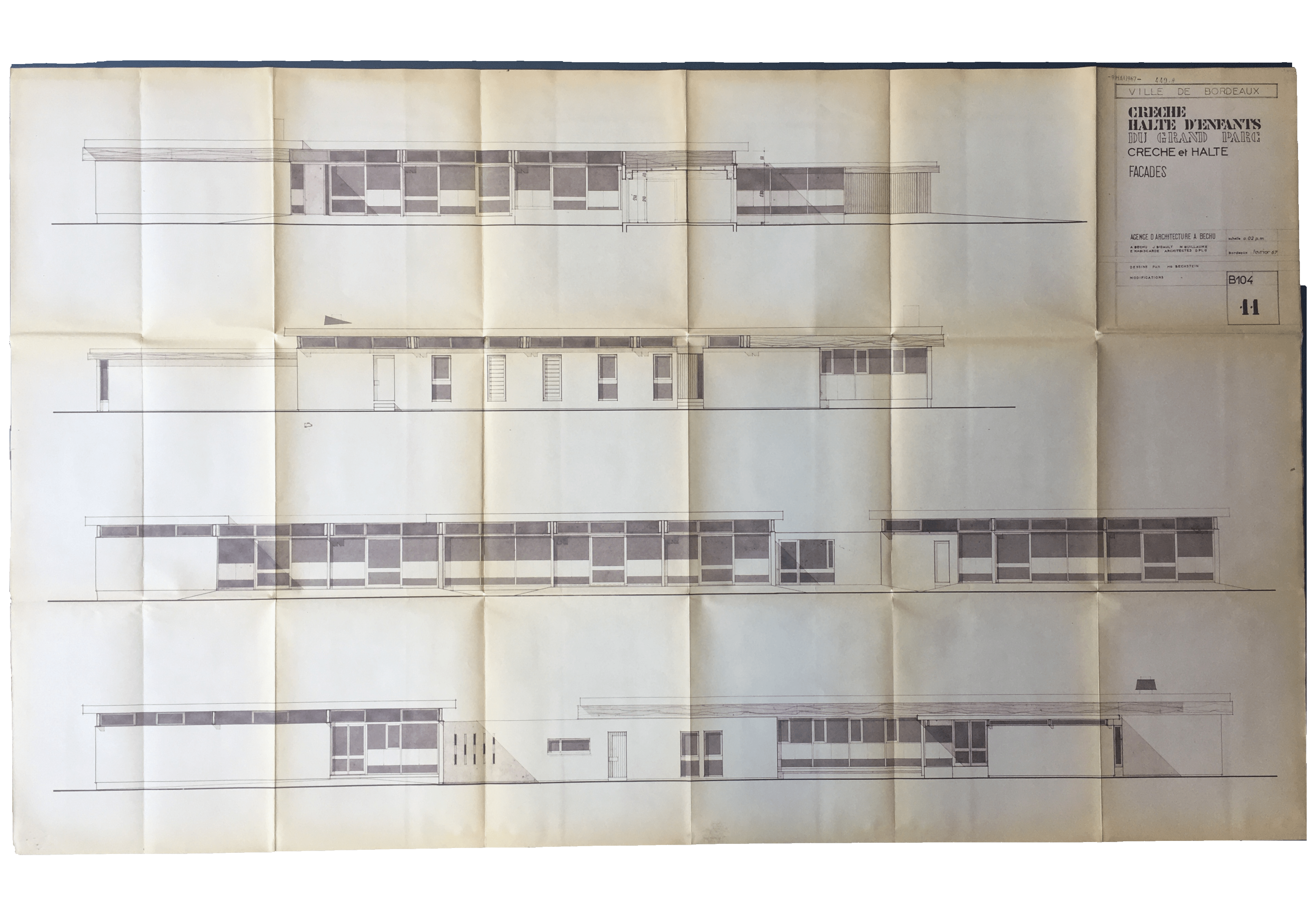 Plan des façades par l’agence A. Béchu, février 1967