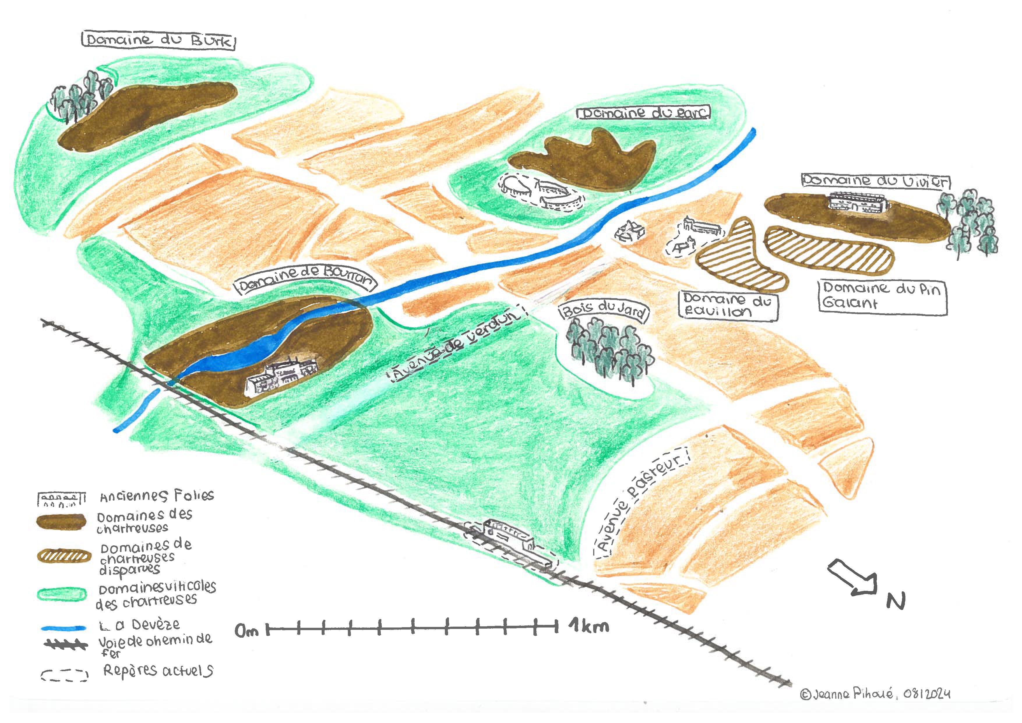 Dessin de situation des anciens domaines de Mérignac.