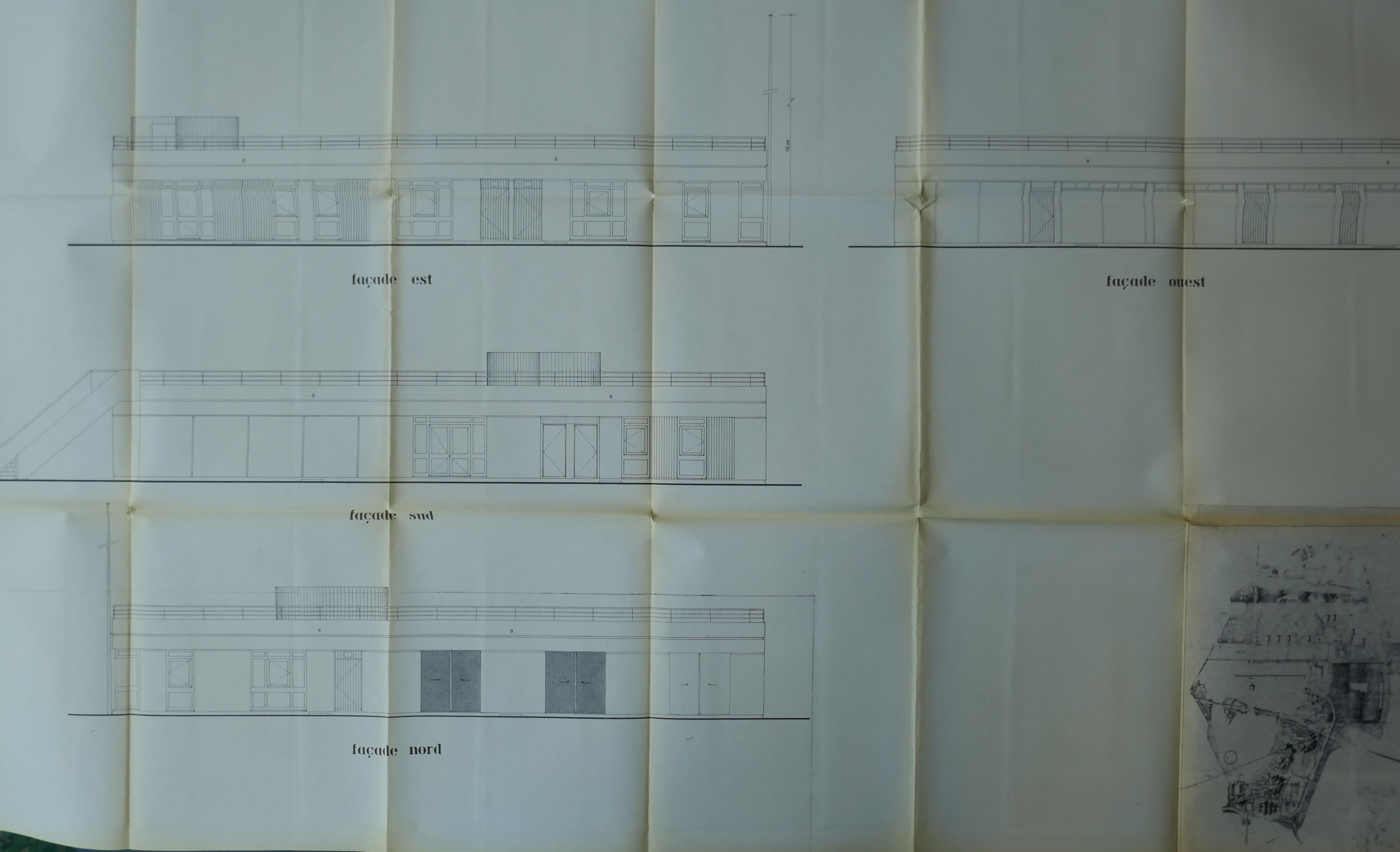 Élévations du centre de voile, projet définitif de l'équipe Moreau-Maxwell, mars 1974.