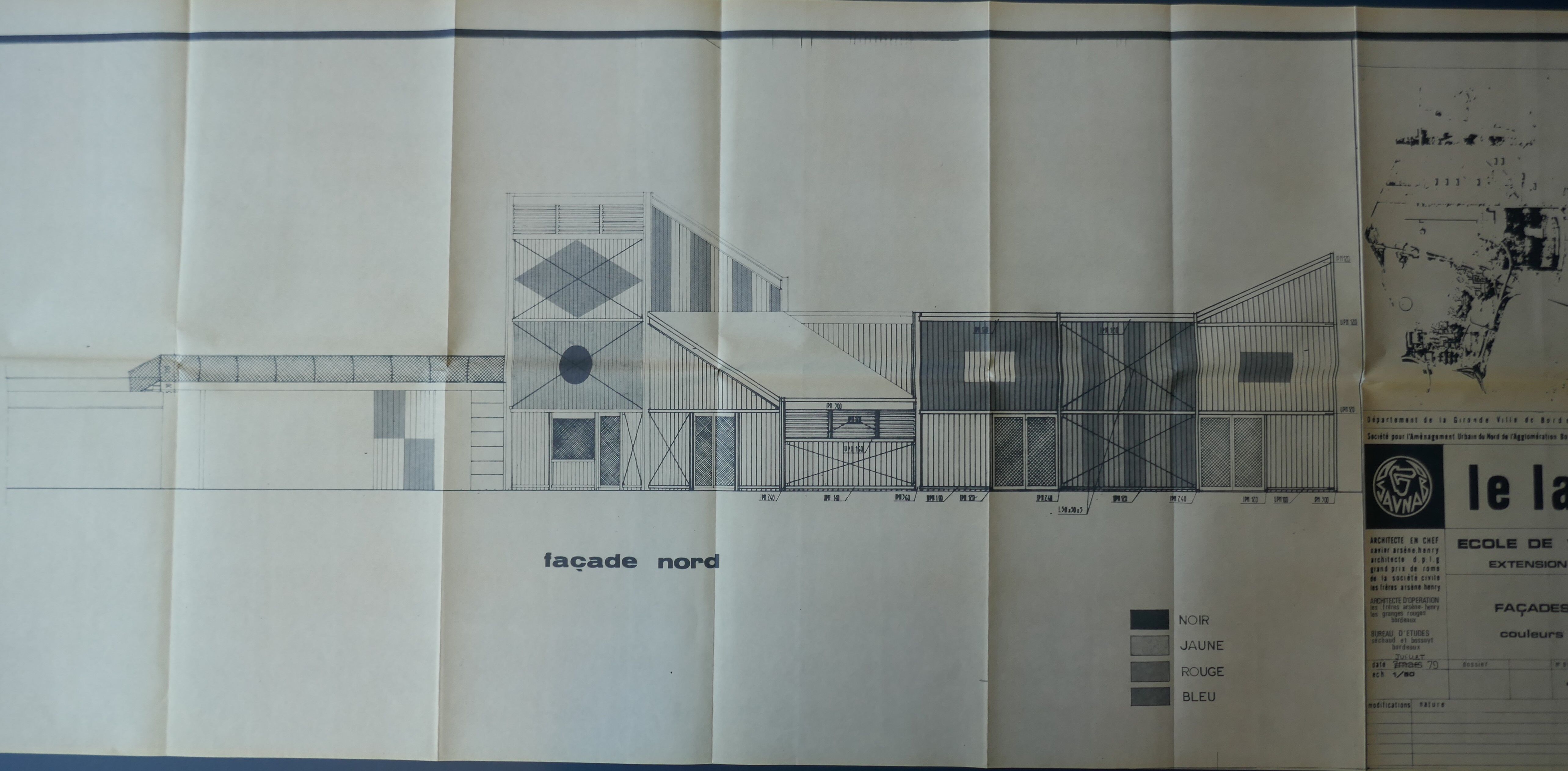 Élévation du hangar à voiles par l'architecte en chef Xavier Arsène-Henry, juillet 1979.